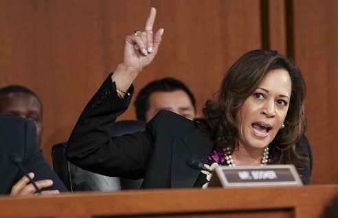 Sen. Kamala Harris (D-Calif.) speaks during the Senate Judiciary Committee's confirmation hearing of Judge Brett Kavanaugh, President Donald Trumpís nominee for the U.S. Supreme Court, on Capitol Hill in Washington.